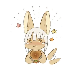 🍔 Nanachi Made in Abyss Anime, Coelho, Hambúrguer, Kawaii, Chibi, Fofo telegram sticker
