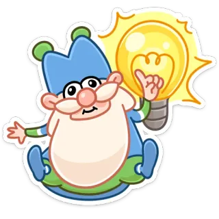 ☝️ gnomo, bombilla, idea, dibujos animados, pegatina, azul, verde, fantasía telegram sticker
