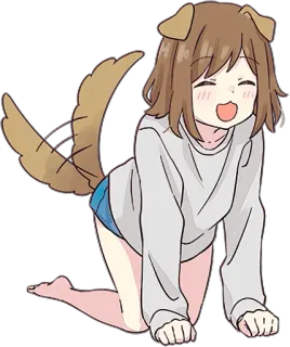 😊 Anime, Anjing, Ekor, Telinga, Gadis, Kartun telegram sticker