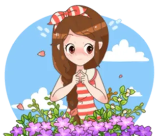 🙄 desenho animado, menina, flores, fofo, ilustração, doce whatsapp sticker