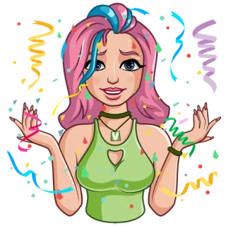 🎉 wanita, gadis, kartun, konfeti, perayaan telegram sticker