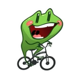 😁 rã, bicicleta, desenho animado, verde, animal, feliz whatsapp sticker