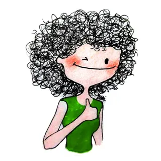 👍 dessin animé, fille, cheveux bouclés, clin d'oeil, t-shirt vert, mignon telegram sticker