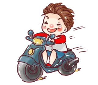 🏍 cartoon, motorcycle, scooter, child, character, transportation telegram sticker