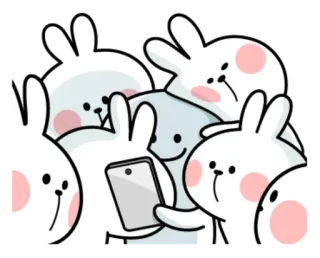 😁 konijn, kijkt, telefoon, schattig, dieren telegram sticker