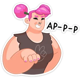 😔 AP-P-P-P 卡通, 角色, 粉色头发, 贴纸, 和平手势, 手势, 卡通人物 telegram sticker