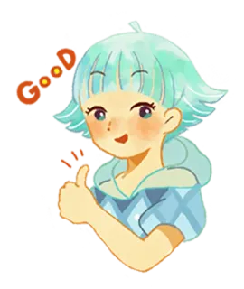 👍 GOOD Daumen hoch, positiv, Mädchen, Aquarell, süß, Cartoon, fröhlich telegram sticker
