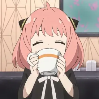 ☕️ Anya Forger Spy × Family Anime, Dibujos animados, Spy Family, Anya Forger, Lindo, Bebiendo, Té, Kawaii telegram sticker