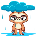 😔 ленивец, грустный, дождь, облако, мультфильм, животное, плачет telegram sticker