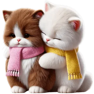 😔 gato, gatinho, fofo, animais, cachecol, amizade, abraço telegram sticker