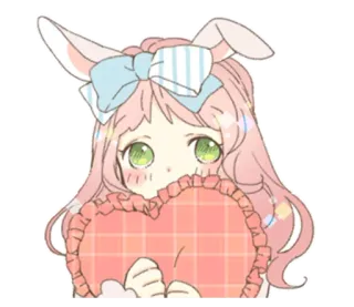 🐰 ragazza anime, orecchie da coniglio, carina, cuore, kawaii telegram sticker