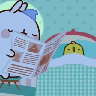 🌟 molang, piu piu, rabbit, chick, reading, bedtime telegram sticker