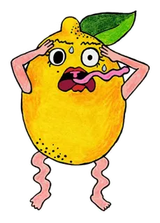 😨 zitrone, frucht, cartoon, vermenschlicht, besorgt, nervös telegram sticker
