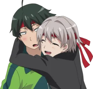🤗 Anime, Desenho animado, Amigos, Feliz, Faixa vermelha, Emoções telegram sticker