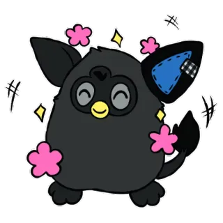 ☺️ Furby furby, black furby, sparkles, pink flowers, cartoon, cute, toy telegram sticker