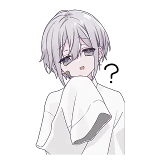 🤔 ? anime, ponto de interrogação, cabelo grisalho, expressão neutra, kawaii, mangá, menino, fofo whatsapp sticker