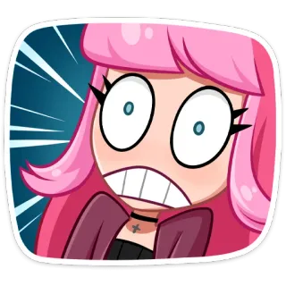 😳 shocked, surprised, pink hair, cartoon, female telegram sticker