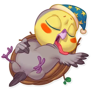 😴 schlafend, Vogel, Cartoon, niedlich, verschlafen, Tier telegram sticker