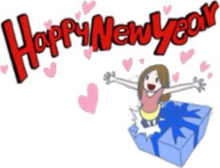 🎉 Happy New Year ano novo, feliz, menina, presente, corações, celebração, festivo telegram sticker