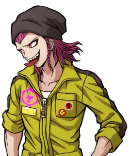 😏 Kazuichi Soda Danganronpa Anime, Personaje, Pelo rosa, Gorro, Danganronpa telegram sticker