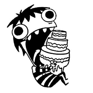 🍰 desenho animado, bolo, comendo, sobremesa, personagem, engraçado, ilustração whatsapp sticker