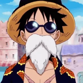 😎 Monkey D. Luffy One Piece Anime, Chapeau de paille, Déguisement, Barbe, Lunettes de soleil telegram sticker