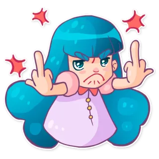 ⛔ Dibujo animado, Chica, Dedo corazón, Ofensivo, Grosero, Actitud, Ilustración telegram sticker