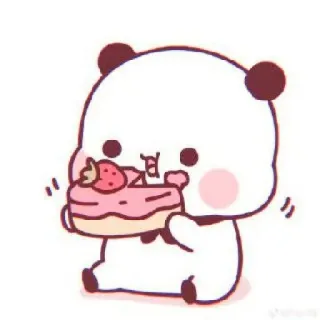 🐼 Panda, Schattig, Cartoon, Aardbei, Dessert, Kawaii, Eten, Zoet telegram sticker