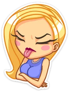 😝 cartone animato, adesivo, bionda, ragazza, lingua, disgusto telegram sticker