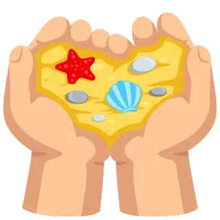 🙌 mãos, areia, coração, estrela do mar, concha, praia, verão telegram sticker