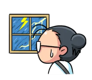 😓 紧张, 卡通, 窗户, 闪电, 暴风雨, 雨 telegram sticker