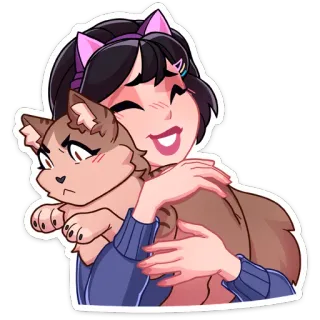 🤗 wanita, kucing, imut, stiker, kartun, bahagia telegram sticker