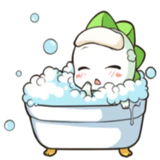 🛁 Desenho animado, Fofo, Banheira, Bolhas, Kawaii, Verde whatsapp sticker