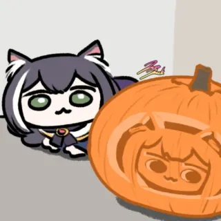 🎃 Аниме, Няшка, Тыква, Хэллоуин, Чиби, Милый, Мультфильм whatsapp sticker