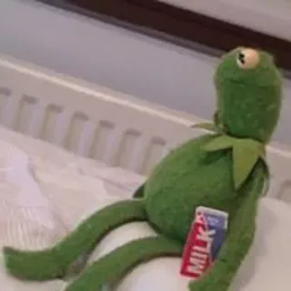🥛 Kermit MILK 科米蛙, 玩偶, 牛奶, 表情包, 放松, 绿色, 坐着 telegram sticker