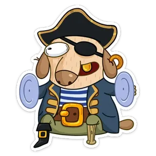😱 pirate, cartoon, dog, animal, eye patch, pirate costume, character, humor telegram sticker