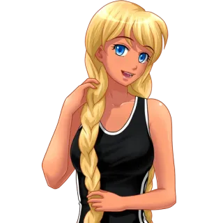 😃 Anime, Blondynka, Dziewczyna, Warkocz, Niebieskie oczy, Postać, Kobieta telegram sticker
