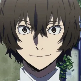 🧱 Osamu Dazai Bungou Stray Dogs Anime, Personaggio, capelli castani, sorridente, Dazai, Osamu Dazai, Bungou Stray Dogs telegram sticker