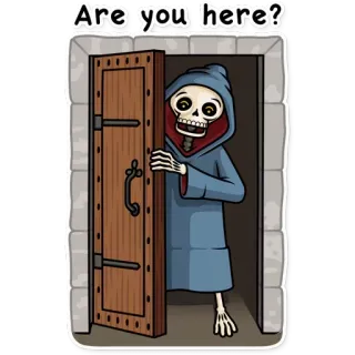 👤 Are you here? esqueleto, parca, puerta, muerte, halloween, espeluznante, tenebroso telegram sticker