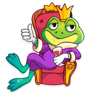 👍 frog, king, crown, throne, wine, thumbs up telegram sticker