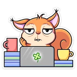 💻 Eichhörnchen, Computer, müde, Arbeit, faul, Klee, Büro, Cartoon telegram sticker