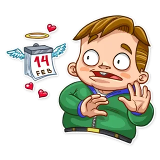 😨 14 FEB dia dos namorados, amor, fevereiro, calendário, asas, corações, desenho animado telegram sticker