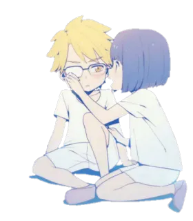 😞 Anime, Ragazzo, Ragazza, Amici, Carino, Cartone animato, Illustrazione, Personaggio telegram sticker