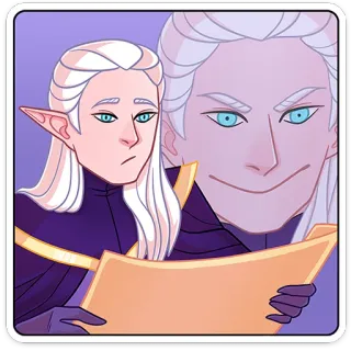 🫤 Elf, Fantasy, Charakter, Weißes Haar, Lila Kleidung, Kunst, Illustration telegram sticker
