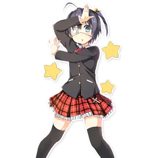 ⭐ Anime, Mädchen, Schuluniform, Sterne, Augenklappe telegram sticker