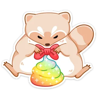 💩 สัตว์, ทานุกิ, สายรุ้ง, การ์ตูน, สติกเกอร์ whatsapp sticker