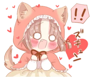 😱 ズキューン Anime, Kawaii, Lucu, Chibi, Gadis, Hati, Jepang, Merah Muda telegram sticker