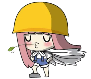 😼 만화, 스티커, 카와이, 귀여운, 분홍 머리, 뿌루퉁, 모자, 잎 telegram sticker