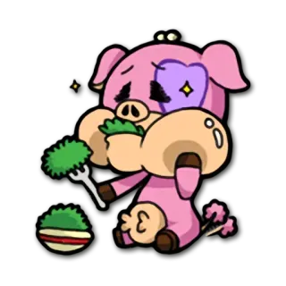 😋 돼지, 만화, 동물, 귀여운, 먹는, 채소, 카와이 telegram sticker