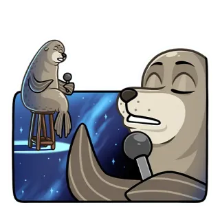 🎶 foca, cantante, microfono, cartone animato, animale, performance, palco, musica telegram sticker
